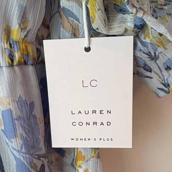 LC Lauren Conrad Blue & Yellow Floral Ruffled Maxi Dress Size 1X - Picture 7 of 14